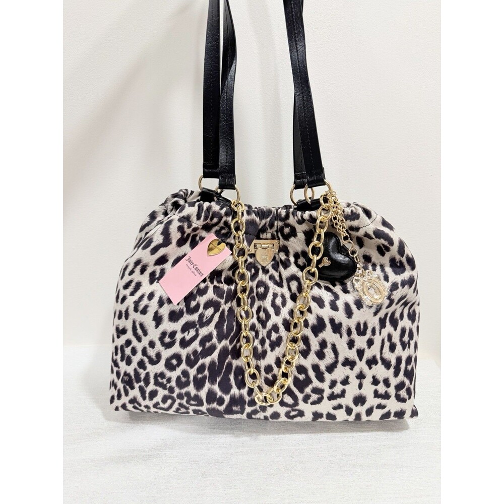Juicy Couture Fashionable Juicy Tote Bag In Snow Leopard W/Chain Charm VIRAL NEW